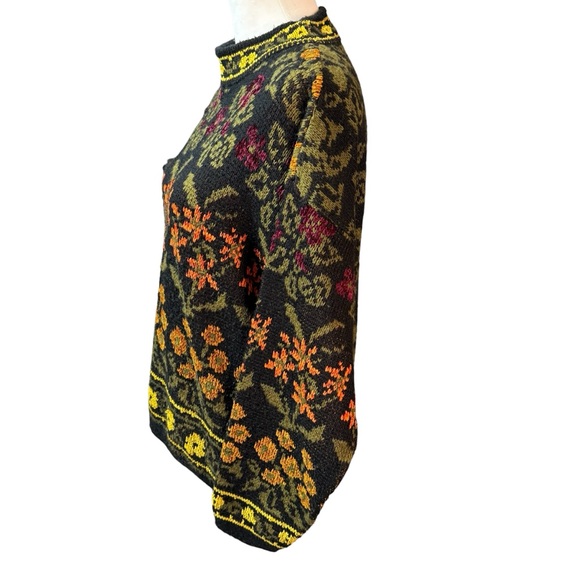 Vintage 80s Lindsey Blake Sweater Floral Chenille Wool Blend Italy Size Medium - Picture 5 of 11